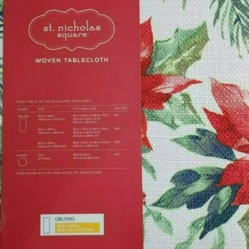60x84in Oblong Red Poinsettia Flower Holiday Christmas Tablecloth‎